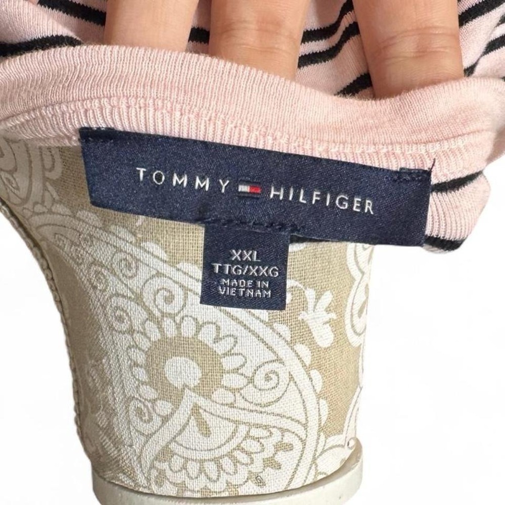 Tommy Hilfiger Pink Striped Logo Tee Shirt Womens XXL Casual Classic Preppy - Picture 6 of 7